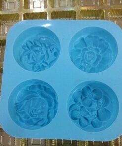 Alternative view of Vedini Round Flower Designed 4 Cavity Soap Making Heavy Wt Silicone Mould (80 gm approx) JKB-351
