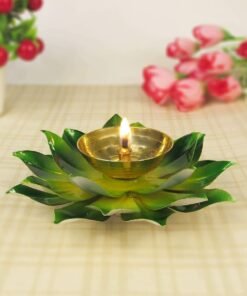 6",Green Colour, Deepak Lotus Oil lamp Colorful Kamal Design