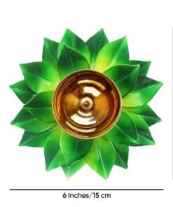 Alternative view of 6",Green Colour, Deepak Lotus Oil lamp Colorful Kamal Design