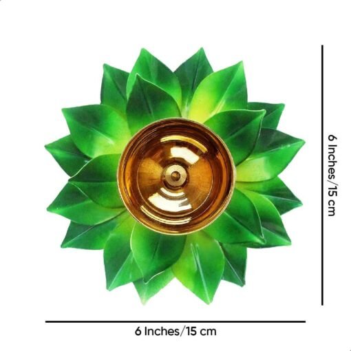 6",Green Colour, Deepak Lotus Oil lamp Colorful Kamal Design - Image 2