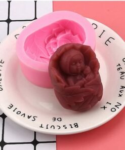 Alternative view of Vedini Sleeping Baby with Bear Shape Soaps Molds I 3D Fondant Cute Baby Wrapped in Leaves Silicone Mould JKB-302