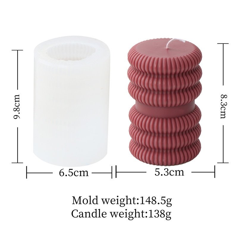 Cylindrical Tall Pillar Candle Molds Ribbed Aesthetic Twist Mold