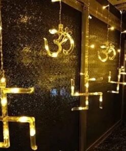 Alternative view of Vedini Warm White Swastik Curtain Light, String Lights with Pack of 12 Hanging Swastik and Om 8 Flashing Modes for Diwali Decoration
