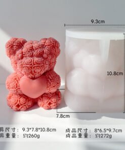 Alternative view of Vedini Rose Bear Shape Candle Mold I 3D Teddy Bear with Heart Silicone Epoxy Casting Mold (Small) JKB-214 (Small WCM-435 and Large  432)