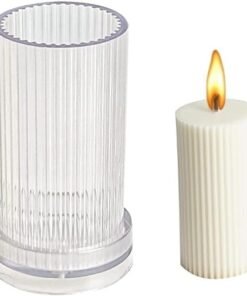 Alternative view of 3D Acrylic Round Pillar Stripes Plastic Candle Mold Candle Making Moulds for Handmade Soap Mold DIY Scented Candles Dried Flower Candles Craft Tools WCM-342