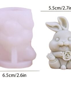 Alternative view of Vedini Rabbit Candle Mold, 3D Rabbit Resin Molds, Bunny Silicone Mold, Rabbit Holding Flower Mold, Easter Bunny Resin Casting Mold for Making Decoration Craft Sculpture WCM-509