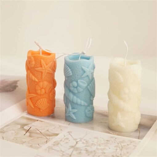 Vedini Seashell Candle Mold I 3D Marine Shell/Conch/Starfish/Scallop Embossed Cylinder Silicone Epoxy Mold jkb-2047 - Image 6