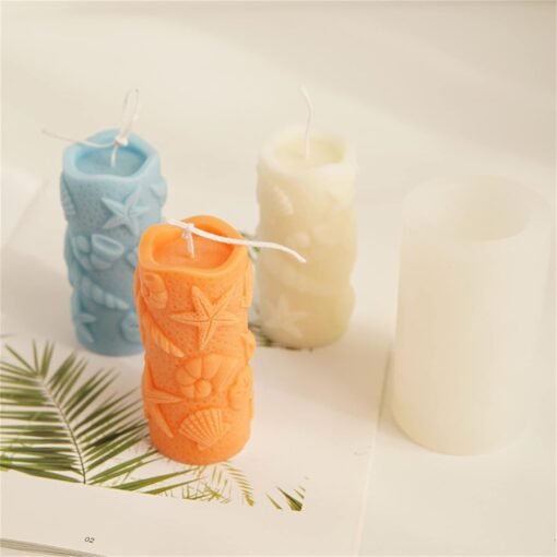Vedini Seashell Candle Mold I 3D Marine Shell/Conch/Starfish/Scallop Embossed Cylinder Silicone Epoxy Mold jkb-2047 - Image 5