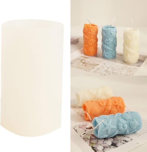 Vedini Seashell Candle Mold I 3D Marine Shell/Conch/Starfish/Scallop Embossed Cylinder Silicone Epoxy Mold jkb-2047 - Image 2