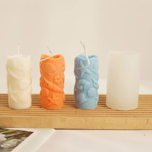 Vedini Seashell Candle Mold I 3D Marine Shell/Conch/Starfish/Scallop Embossed Cylinder Silicone Epoxy Mold jkb-2047 - Image 3