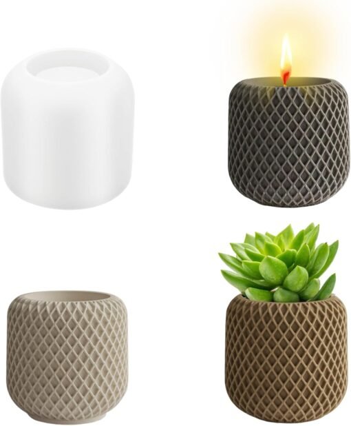 Vedini 3D Concrete Silicone Mould Vase, Epoxy Resin Candle Holder Molds, DIY Candle Making Molds, DIY Handmade Perfect Gifts 5053