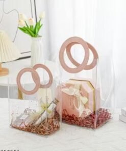 Alternative view of Vedini PVC Bags with Round leather handle Premium Transparent Gift Bags with Style Pack of 5
