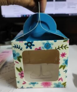 Vedini Paper 5 PCS Candle JAR GIFT BOX PACKAGING (Lock & Flowers) (H- 9cm W- 9cm L- 9cm)(Pack of 5 pc)