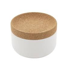 Vedini Ceramic and Cork Salt Pig with Easy Lift Lid for Easy Access, White