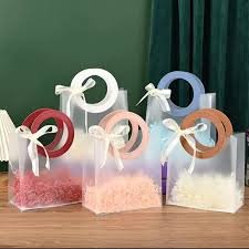 Vedini PVC Bags with Round leather handle Premium Transparent Gift Bags with Style Pack of 5