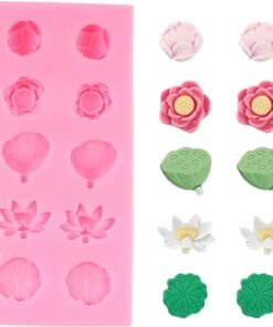Vedini Lotus pond Flower Silicone Molds Lotus Root Lotus Leaf Fondant Mold for Cake Decoration Chocolate Cupcake Topper Candy Sugar Craft Polymer Clay Gum Paste 53-75