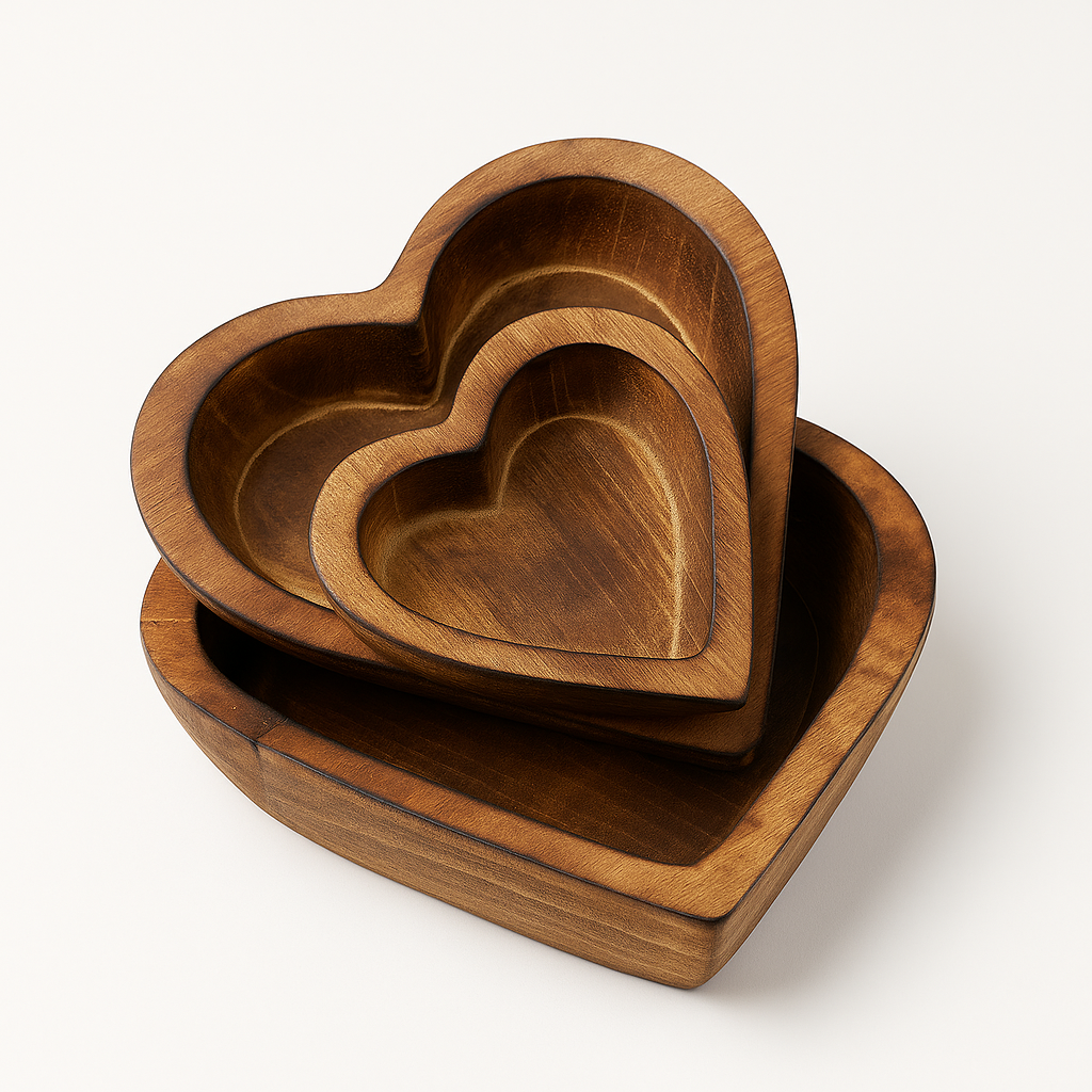 wooden heart shape bowl candle