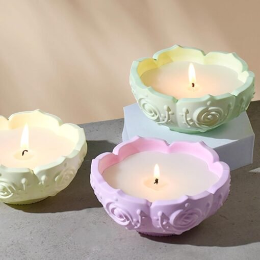 Anlan-angel Bowl Dish Resin Mold Tealight Candle Holder Molds for DIY Jewelry Tray Epoxy Casting Mold Lotus Rose Silicone Molds for DIY Jewelry Storage Home Table Decor