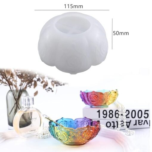 Vedini Bowl Dish Resin Mold Tealight Candle Holder Molds for DIY Jewelry Tray Epoxy Casting Mold Lotus Rose Silicone Molds for DIY Jewelry Storage Home Table Decor 5380 - Image 4