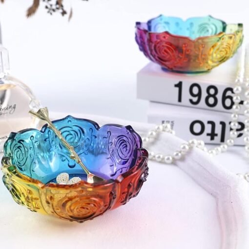 Vedini Bowl Dish Resin Mold Tealight Candle Holder Molds for DIY Jewelry Tray Epoxy Casting Mold Lotus Rose Silicone Molds for DIY Jewelry Storage Home Table Decor 5380 - Image 3