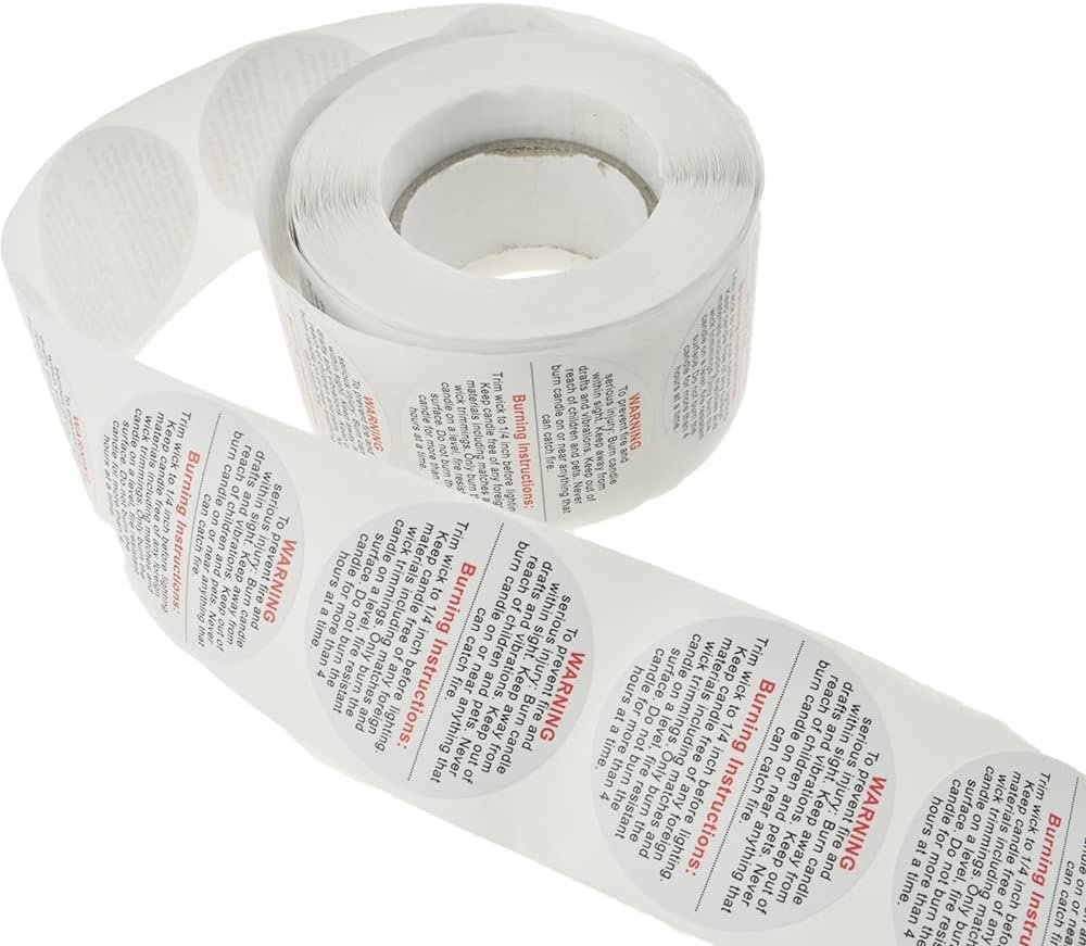 Vedini Candle Warning Stickers I White Circular Safety Sticker I Waterproof, Easy to Peel I Round Label for Candle Making DIY Candle Jars Container and Tins – 500 Pcs (1.5 Inch)
