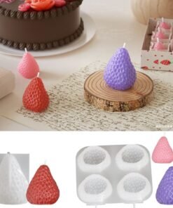 Vedini 4 Cavity Large Strawberry Silicon Mold-JKB-3095 For Strawberry Bunch Soap