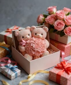 Vedini Valentine's Teddy Bear Holding Flower Bouquet Candle Mold DIY Valentine Creative Bear Holding Flower Silicone Mold JKB-4003